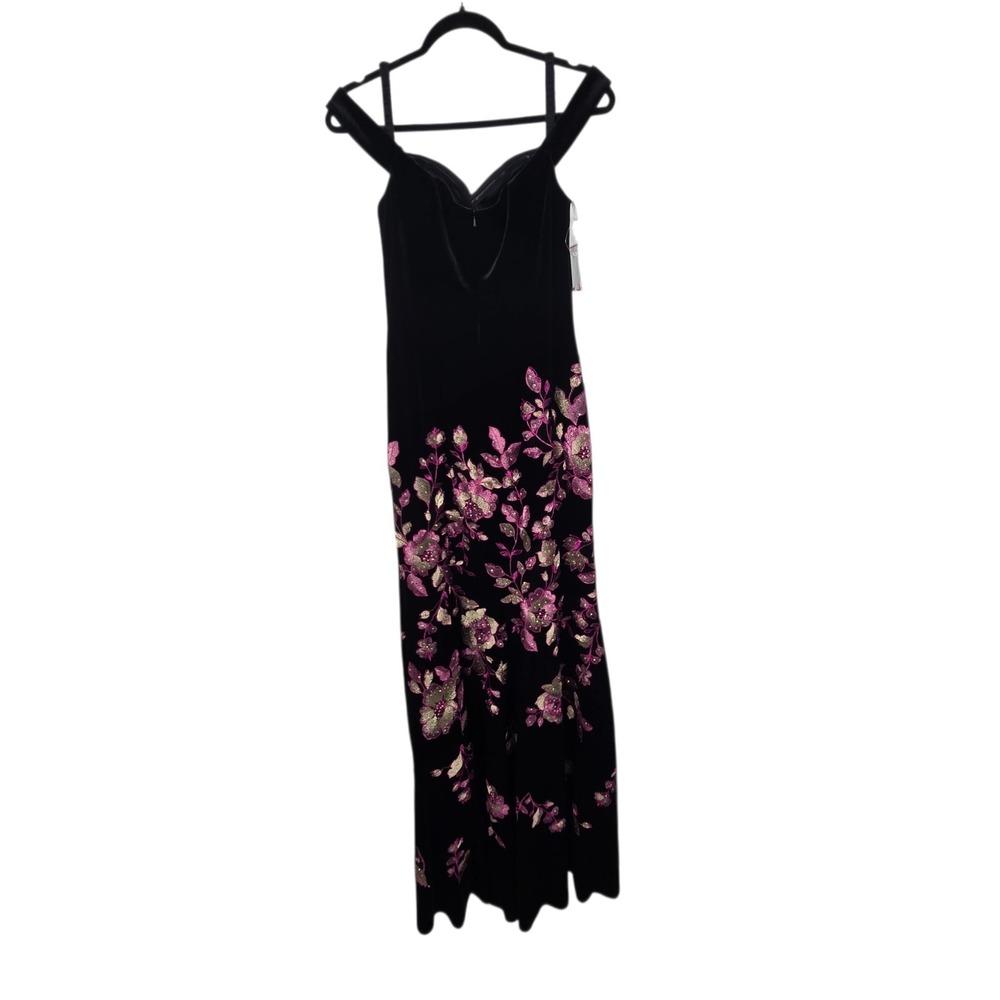 Ellie Wilde NWT Velvet Floral Embroidered Gown Dress Womens Sz 4 Black $558 Prom